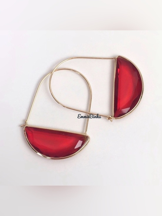 Anthropologie Jewelry - ✨3for$38 New Red Anthro Glass Crescent Hoop Earrings -Glass Dangle Earring Hoops